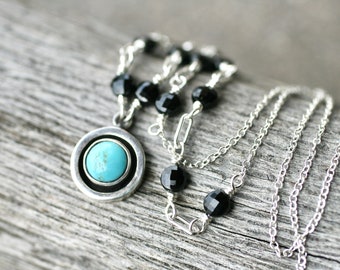 Turquoise, Black Spinel Gemstone Necklace, Petite Turquoise Pendant Necklace, Gemstone Necklace, Spinel Jewelry, Turquoise Jewelry