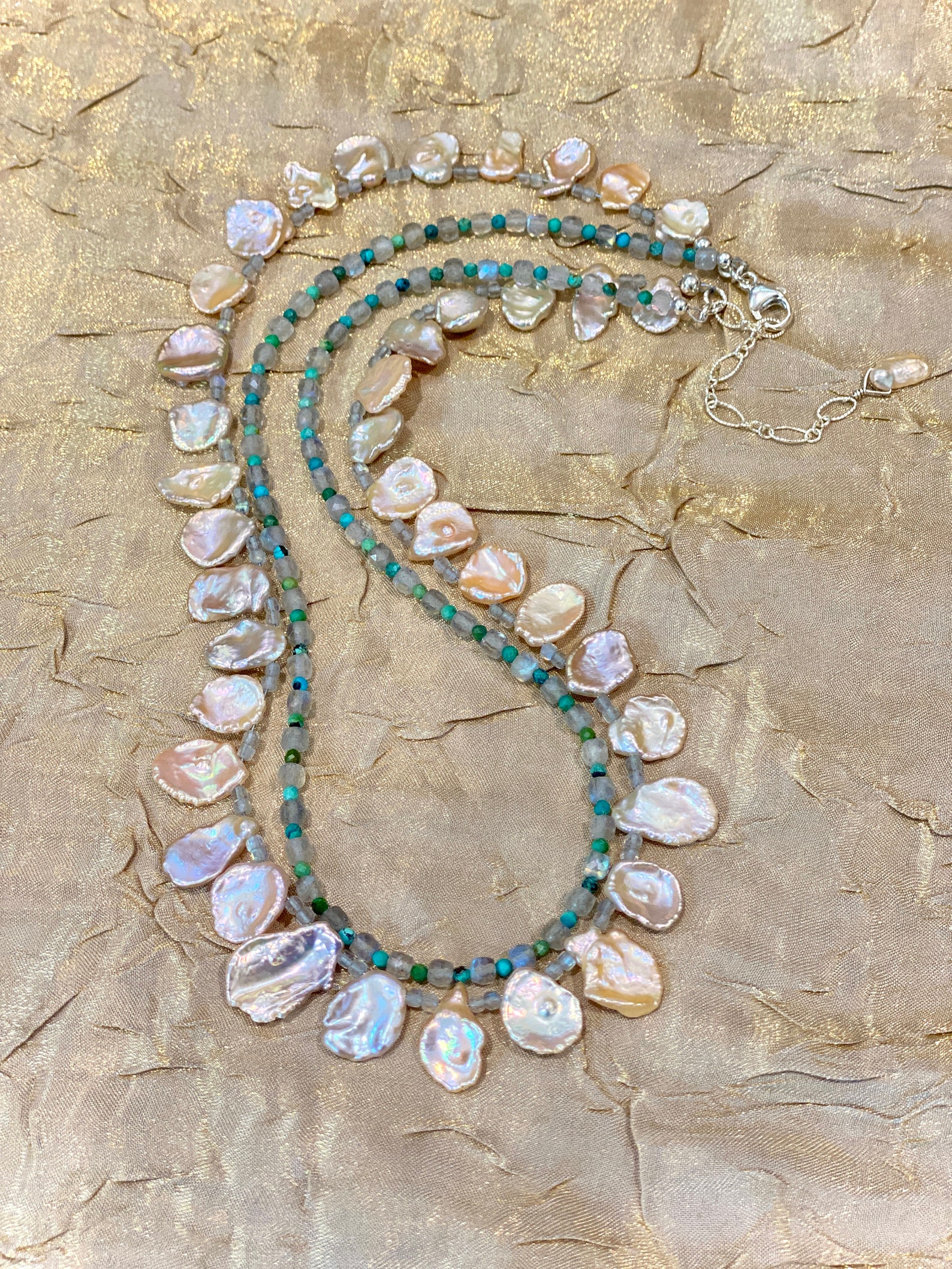 Double Strand Gemstone Necklace Keshi Pearl Necklace Etsy