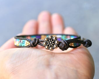 Tila Beaded Leather Wrap Bracelet: Boho Miyuki Jewelry