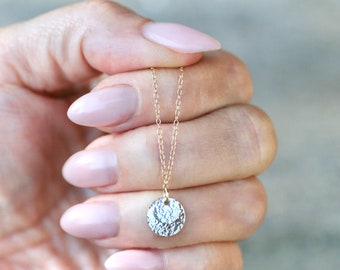 Mixed Metal Double Disc Necklace: Hammered Sterling Silver & 14KT Gold Filled