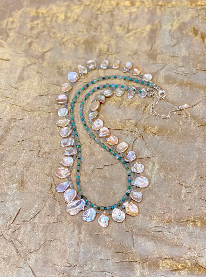 Double Strand Gemstone Necklace Keshi Pearl Necklace Etsy