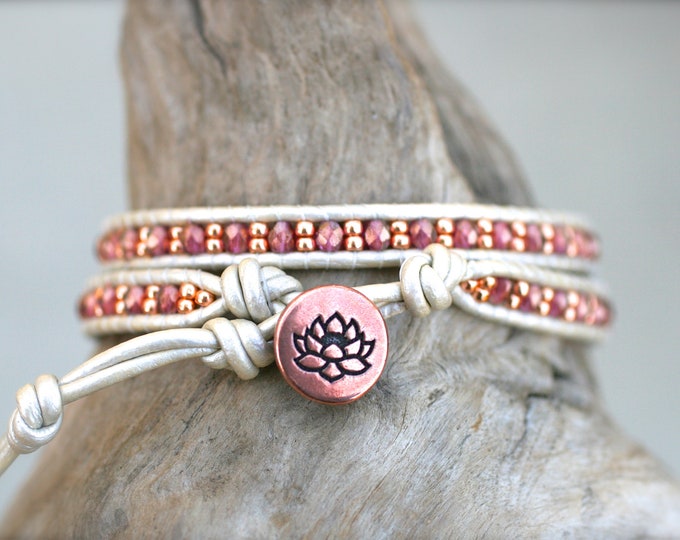Copper Lotus Flower Leather Wrap Bracelet Double Wrap 2x Etsy
