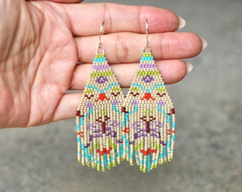 Butterfly Beaded Earrings, Folk Art Earrings, Multi Color Earrings,Spring Earrings,Seed Beaded Earrings,Beaded Jewelry,Wearable Art Earrings