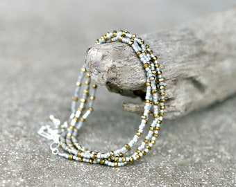 Gold, Gray Beaded Wrap Bracelet, 4x Wrap Bracelet, Beaded Bracelet, Miyuki Beaded Bracelet, Crystal Bracelet Wrap, Layering Bracelet