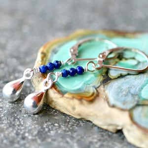Lapis Lazuli Gemstone Earrings, Sterling Silver Teardrop Earrings, Tiny Teardrop Earrings, Lever Back Earrings, Lapis Lazuli Jewelry
