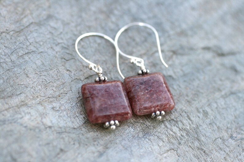 Square Lepidolite Gemstone Earrings Lepidolite and Sterling Silver Earrings Minimalist Earrings Square Earrings Geometric Jewelry