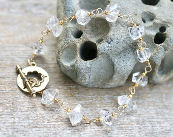 Herkimer Diamond Bracelet, 14K Gold Filled Bracelet, Herkimer Jewelry, Gold Filled Bracelet, Quartz Bracelet, Wire Wrapped Bracelet