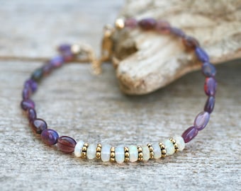 Purple Ethiopian Opal Bracelet, Welo Opal Bracelet, Gemstone Bracelet, 14KT Gold Filled Bracelet, October Birthstone Bracelet, Opal Jewelry