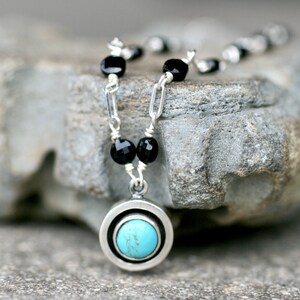 Turquoise, Black Spinel Gemstone Necklace, Petite Turquoise Pendant Necklace, Gemstone Necklace, Spinel Jewelry, Turquoise Jewelry
