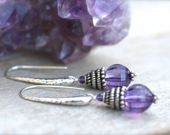 Amethyst Gemstone Earrings, Sterling Silver Earrings, February Birthstone, Purple Earrings, Statement Earrings, Artisan Earrings