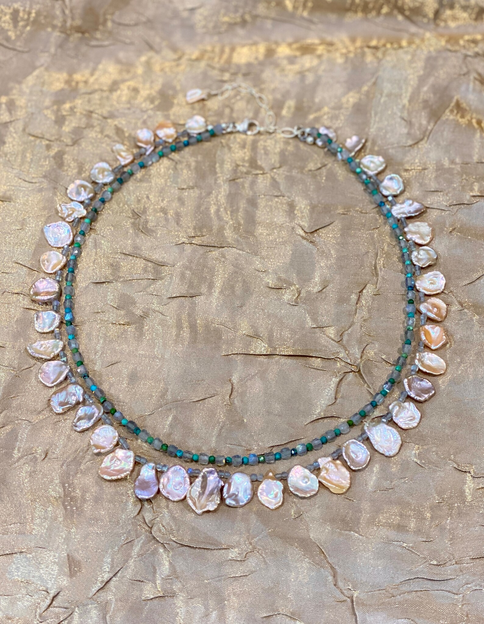 Double Strand Gemstone Necklace Keshi Pearl Necklace Etsy