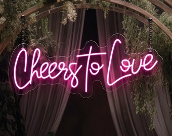Cheers to Love Neon Sign, Wedding Decoration, LED Light Up Sign, Romantic Couple Gift, Bedroom Wall Decor, Valentine&#39;s Day Gift, Ceremony