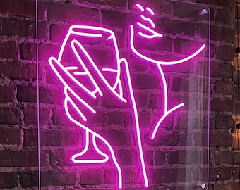 Neon-Weinglas-Schild, LED-Wandbild mit sexy Mädchen, Cocktailbar-Dekoration