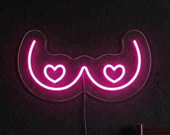 Boobs Neon Sign, Fun Bedroom Wall Decor, Boobies LED Light Up Art