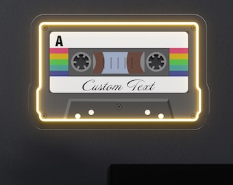 Personalized Cassette Tape Neon Sign, Custom Song, Name or Date LED Wall Light, Retro Music Decor, Vintage Wall Sign, Music Studio Gift