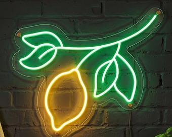 Lemon Neon Sign, Fruit LED Wall Decor, Fresh Citrus Kitchen Cafe Decor