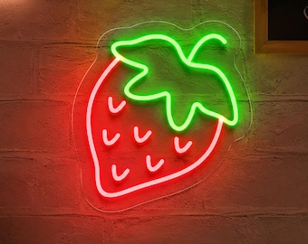 Strawberry Neon Sign, LED Wall Decor for Kitchen, Bedroom, Cafe