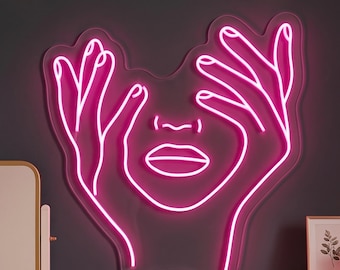 Woman Neon Sign, Feminine LED Wall Light, Girl Face Line Art, Aesthetic Room Decor