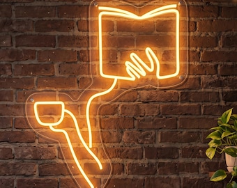 Book Lover Neon Sign, Girl Reading With Coffee LED Wall Decor for Cozy Bedroom