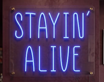 Stayin Alive Neon Sign, Retro LED Wall Light for Game Room, Home Bar and Vintage Decor