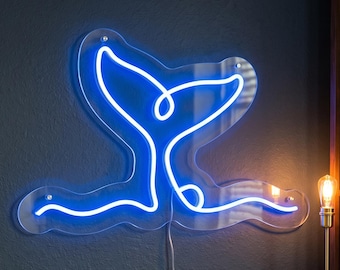 Whale Tail Neon Sign, LED Wall Light for Ocean Bedroom, Living Room, Coastal Decor