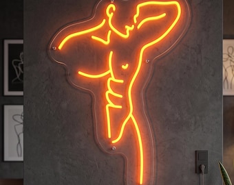 Sexy Man Body Neon Sign, Masculine LED Wall Art for Bedroom or Bar Decor