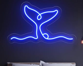 Whale Tail Neon Sign, LED Wall Light for Ocean Bedroom, Living Room, Coastal Decor