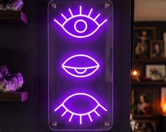 Three Eyes Neon Sign, Mystical LED Wall Light, Spiritual Third Eye Decor for Meditation