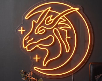 Moon Dragon Neon Sign, Fantasy LED Wall Art for Bedroom, Gaming Room Decor