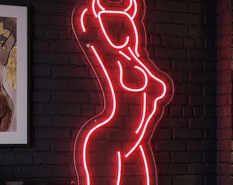 Demon Girl Neon Sign, Sexy Woman LED Light, Devil Decor, Gamer Room, Man Cave