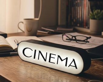 Cinema LED Lightbox, Retro Movie Night Sign, Home Theater Decor, Desk Accent