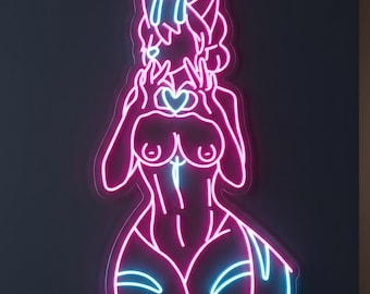Demon Girl Neon Sign, Anime Style LED Wall Light, Gamer Room Decor, Waifu Bedroom Wall Art