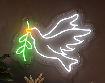 Peace Dove Neon Sign, Inspirational LED Light, Dove of Peace Wall Decor, Religious Home Accent, Motivational Gift, Modern Faith Wall Art