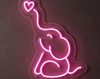 Elephant Neon Sign, Cute LED Light, Heart Wall Decor, Kids Room, Nursery  Accent