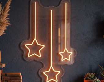 Hanging Stars Neon Sign, Celestial Wall Decor, Star LED Light, Dreamy Bedroom Lighting