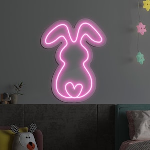 Kawaii Bunny Neon Sign, Easter Bunny LED Light Up Sign, Rabbit Kids Room Decor, Nursery Decor, Bedroom Wall Art, Baby Shower Gift, Wall Art