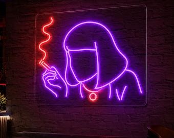 Retro Smoking Girl Neon Sign, Minimalist LED Wall Decor for Lounge, Bedroom and Bar