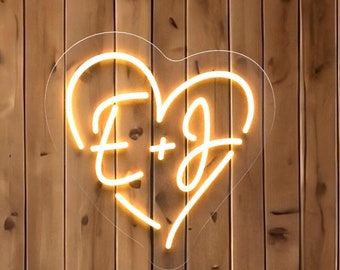 Custom Initials Neon Sign, Wedding Monogram LED Decor, Romantic Gift for Couples, Personalized Valentine&#39;s Day Gift, Name Light Up Sign
