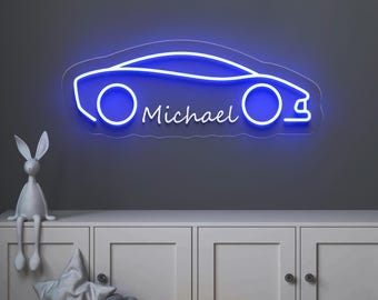 Car Neon Sign, Custom Name Wall Sign, Personalized Boys Gift, Kids Room Decor, LED Wall Light, Race Car Night Light, Birthday Gift for Boys