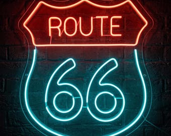 Route 66 Neon Sign, Mother Road Retro LED Light, Garage Man Cave Decor