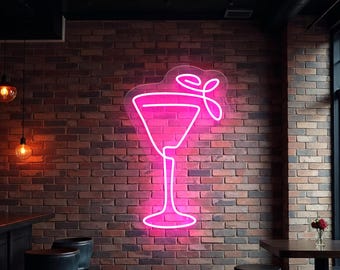 Cocktail Glass Neon Sign, Aesthetic Bar & Lounge Decor, Home Bar LED Light, Nightclub Wall Art