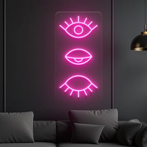 Three Eyes Neon Sign, Mystical LED Wall Light, Spiritual Third Eye Decor for Meditation, Tattoo Studio or Aesthetic Room, Yoga Room Decor