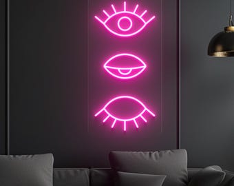 Three Eyes Neon Sign, Mystical LED Wall Light, Spiritual Third Eye Decor for Meditation, Tattoo Studio or Aesthetic Room, Yoga Room Decor
