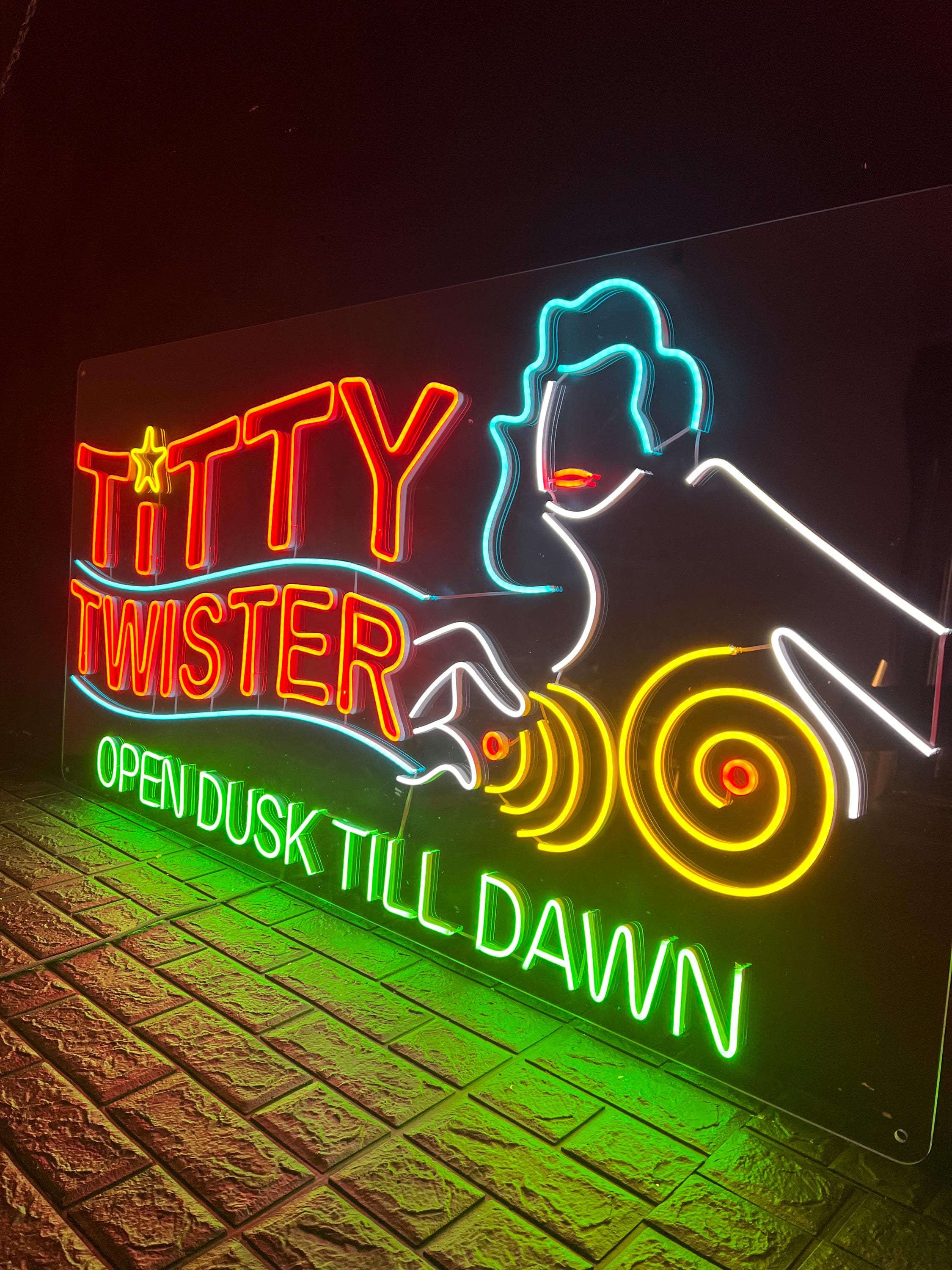Titty Twister Neon Sign, Retro Bar LED Light, Vintage Wall Art