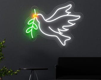 Peace Dove Neon Sign, Inspirational LED Light, Dove of Peace Wall Decor, Religious Home Accent, Motivational Gift, Modern Faith Wall Art