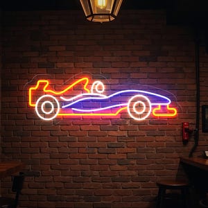 Car Neon Sign, Racing Car Wall Decor, LED Light Up Sign, Garage Wall Light, Father's Day Gift, Man Cave Decor, Gift for Racer, Sports Fan