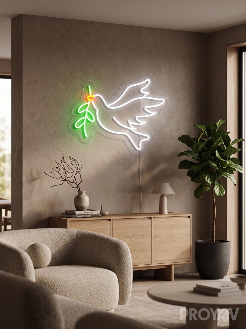 Dove LED wall light inspired by the universal symbol of peace, bringing elegant minimalist style to yoga studios, modern homes, and creative interiors.