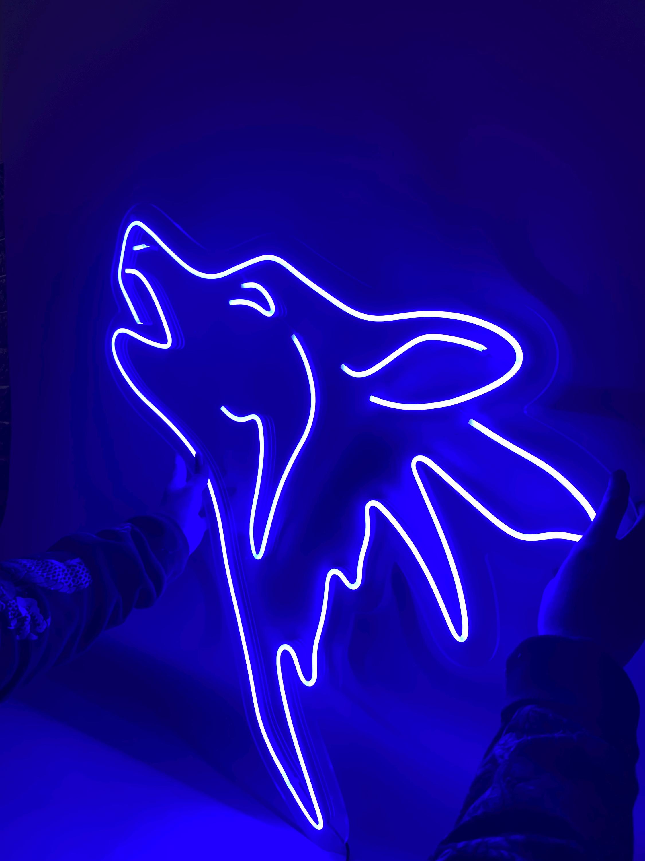 Howling Wolf Neon Sign, Led Neon Sign, Wolf Neon Sign, Man Cave Wall ...