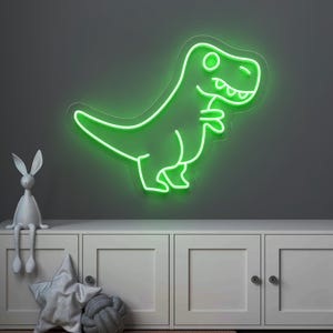 Cute T-Rex Neon Sign for Kids Room, Fun Dinosaur LED Wall Light for Boys and Girls, Nursery Gift, Toddler Room Decor, Kawaii Dino Neon Sign