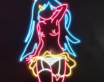 Anime Girl Neon Sign, LED Light Up Sign, Sexy Girl Wall Art, Otaku Room Decor, Man Cave Wall Art, Anime Lover Gift, Sexy Woman LED Sign